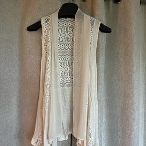 Cream Lace Open Front Vest